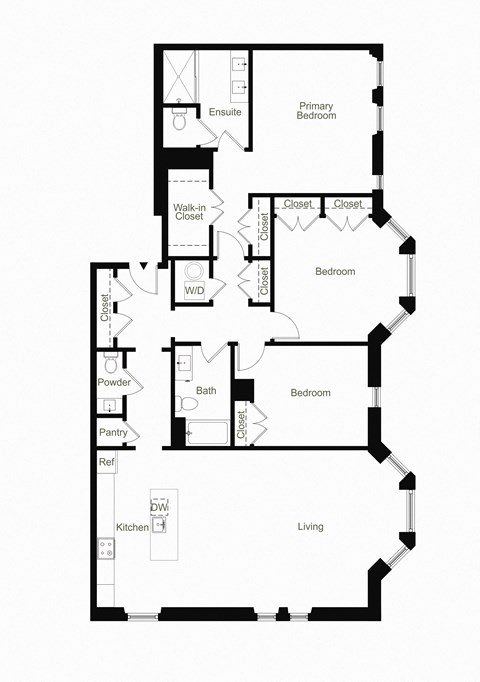 Floor plan for 3 beds, 2.5 baths, 1733 sqft